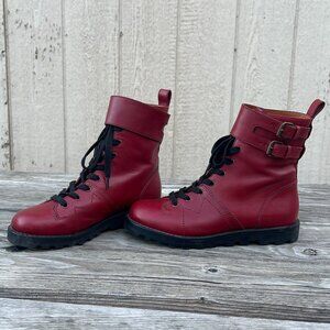 Marc by Marc Jacobs Cherry Red Distressed Leather Combat Boots Grunge Y2K Size 9